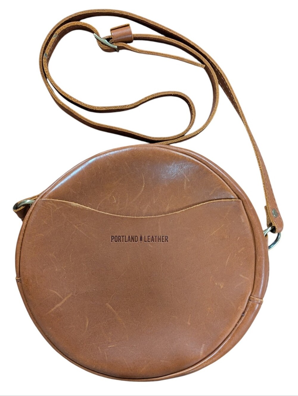 Portland Leather Circle Crossbody Purse Brown